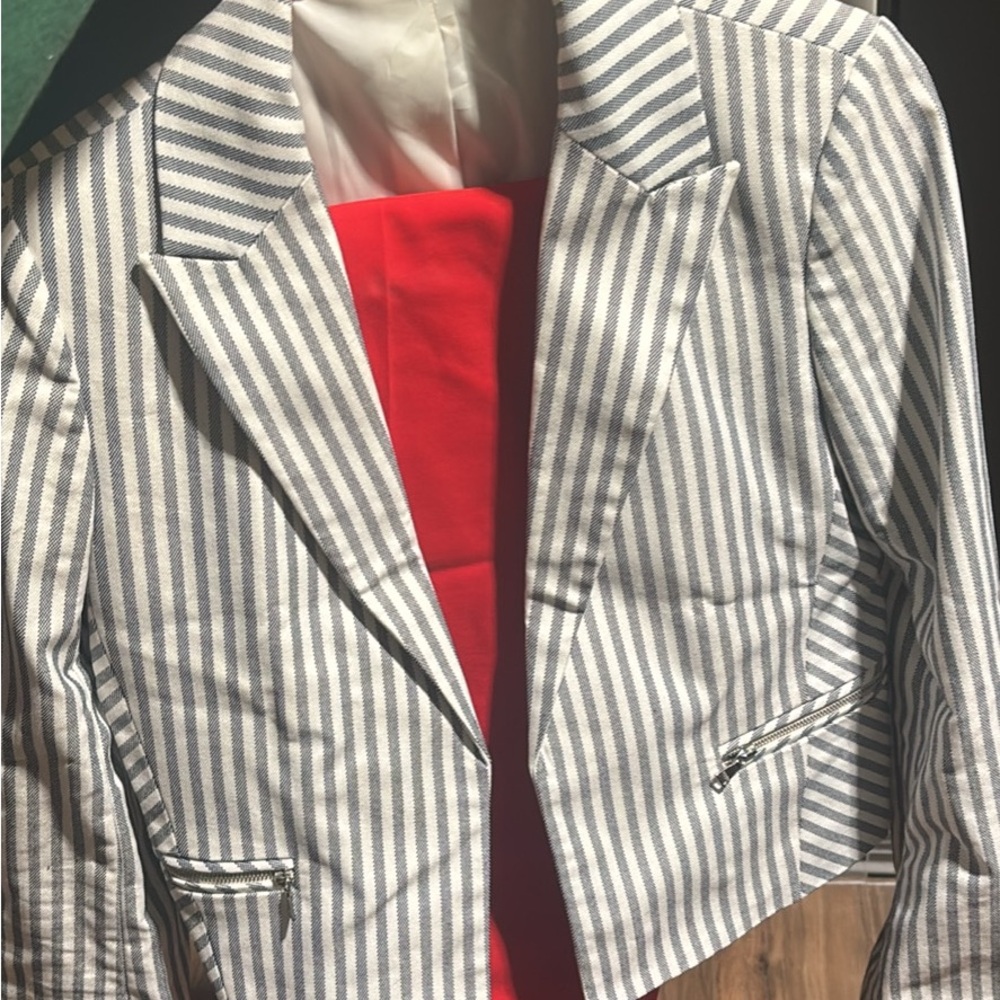 Express Gray and White Striped Blazer Tailored for Business